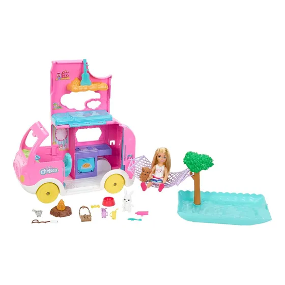 Campero Barbie 2 En 1 Con Muñeca, 2 Mascotas Y 15 Accesorios