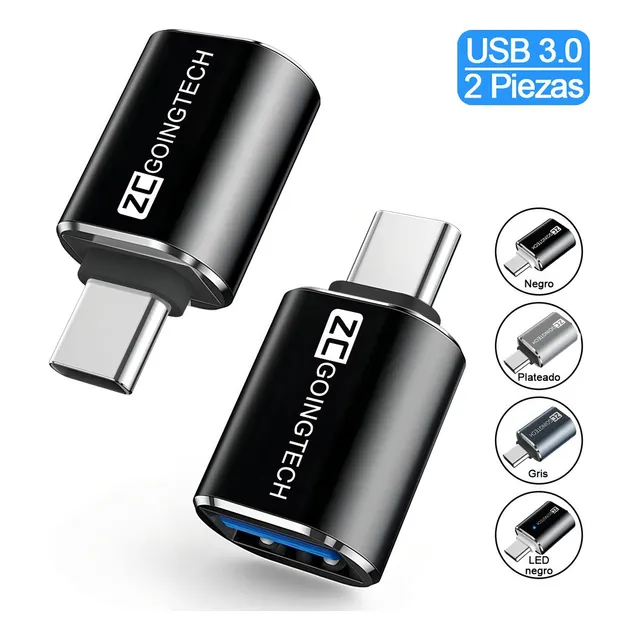 Daptador Otg Usb Tipo C A Usb 3.0 5gbps 2 Piezas Libre Color Negro