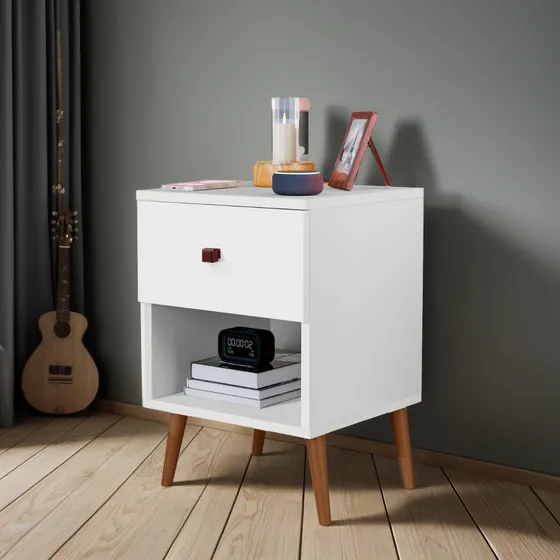 Mesa De Cabeceira Apoio Mudo Cama Casal Box Naty Branco