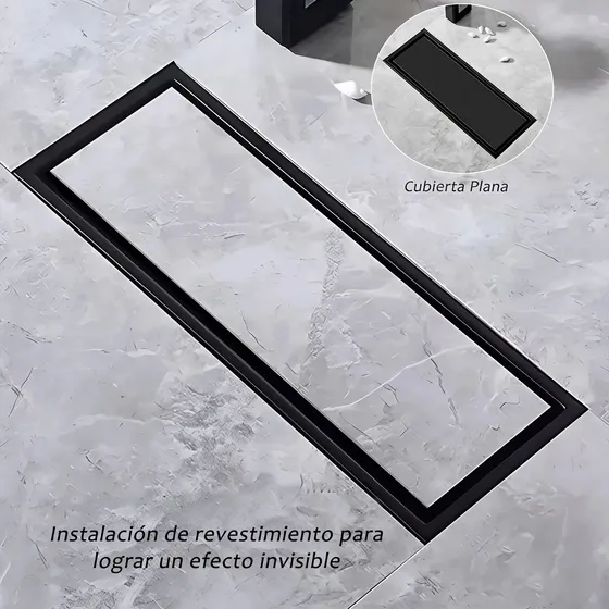 Rejilla Sifón Piso Invisible 60cm X 10cm Acero 304 Negra