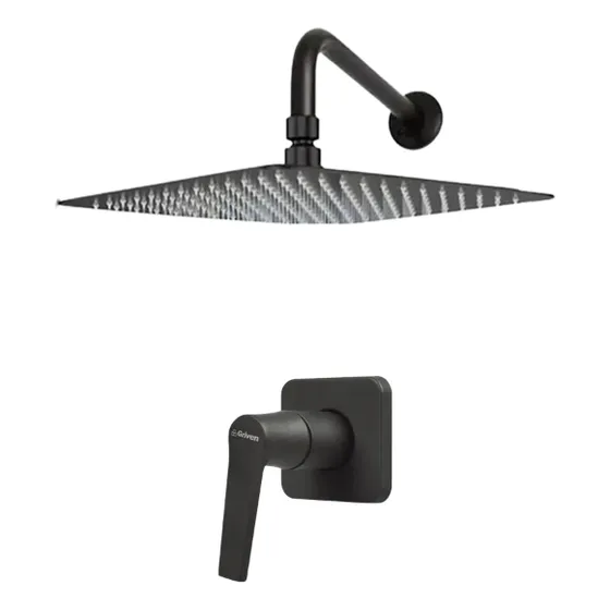Set Ducha Cuadrado Negro Mate Agua Fria  Acero Inoxidable