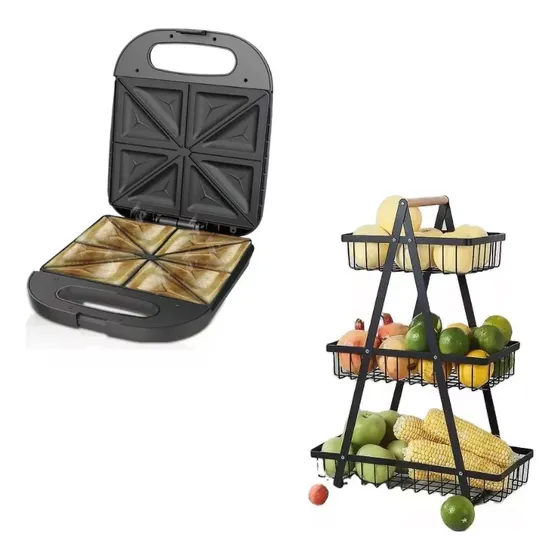 Sandwichera 4 Panes 220v + Organizador Frutero 3 Niveles