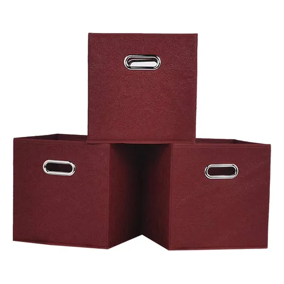 3 Cubo Almacenamiento Plegabl 11  Color Rojo Clarete Relieve