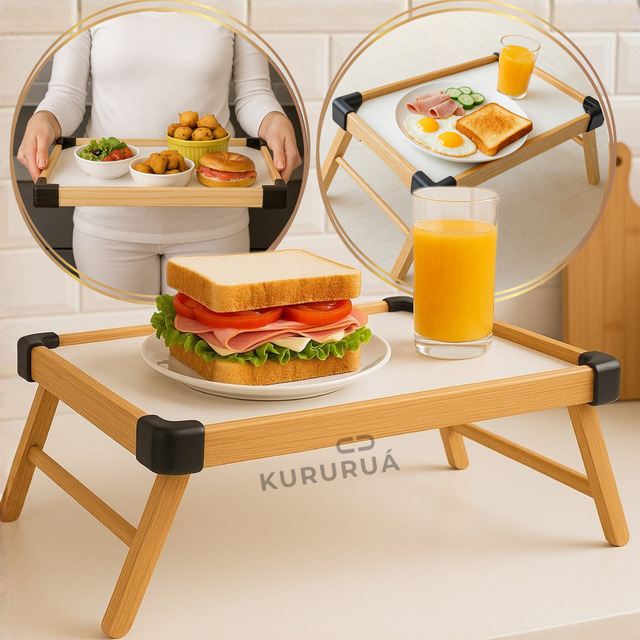 Bandeja Café Da Manha Na Cama Em Bambu Pés Dobraveis Marca Kururuá