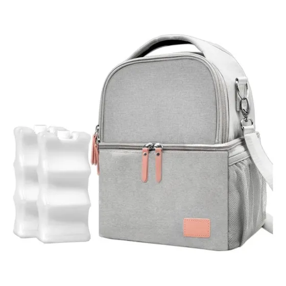 Bolso Mochila Pañalera Térmico Gris + 2 Pilas De Hielo
