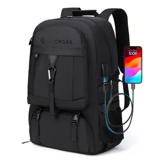 Mochila Unicross 62.730.1 De Viaje Portanotebook Camping Reforzada Multiuso Usb Con Porta Botella Color negro