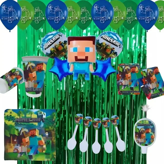 Decoración Completa De Globos De Minecraft Para Cumpleaños