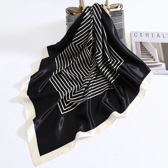 Lenço Feminina Pescoço Echarpe Cetim Estampas Geometr90x90cm