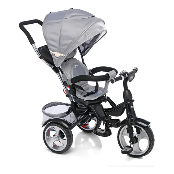 Triciclo Felcraft Spin Asiento Gira 360 Manija Canasto Color Gris