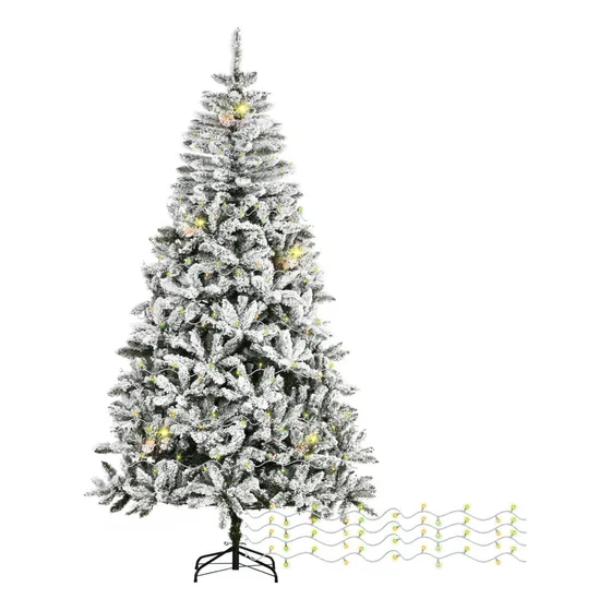 Árbol De Navidad Nevado Artificial 1.80m Verde + Guirnalda De 250 Luces Led 25m 800 Ramas Soporte De Metal Pino Navideño Frondoso Luces Navidad Skygreen