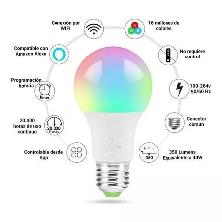 Ampolleta Led Smart Bright A60 10w E-27 Megabright Color de la luz RGB