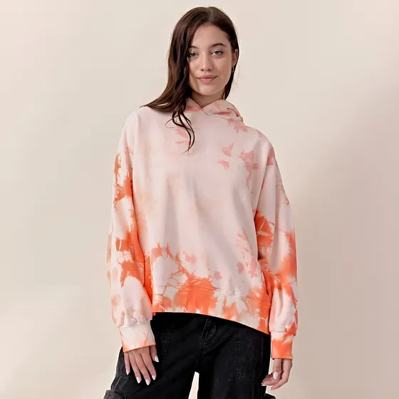 Hoodie Blanco Rosa Batik Crop Algodón Luxo