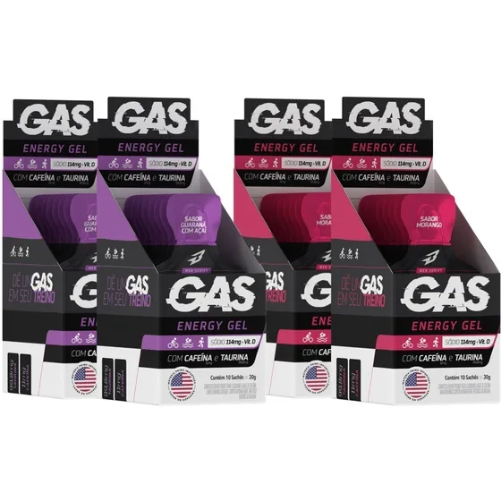 Kit 4x Caixas Gas Gel Energético 40 Sachês Bodyaction Sabor Guaraná com Açaí/Morango