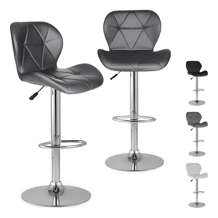 Set 2 Bancos Blick Ws98108 Gris Rotación 360° Altura Ajustable Acero Cromado