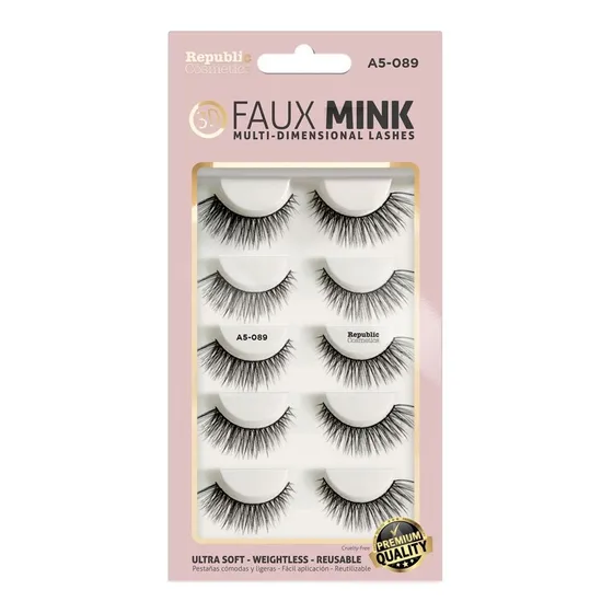 Pestañas Postizas 3d Mink Reusables Larga Duracion 5 Pares Color A5-089 Negro