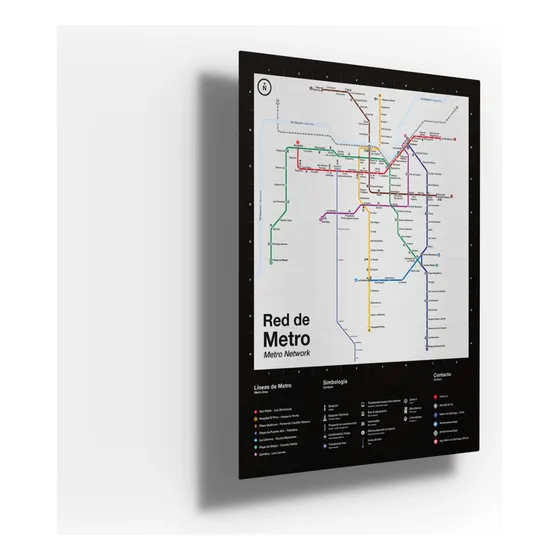 Cartel Letrero Metalico Mapa Metro De Santiago Chico Blanco
