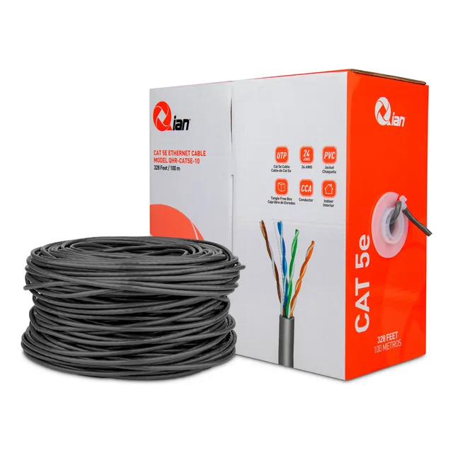 Bobina De Cable Utp Cat6 Qia, 100 Metros, 8 Hilos Trenzados, Anticrosstalk, Ideal Para Cctv Y Redes, Color Azul, Qhr-cat6-10