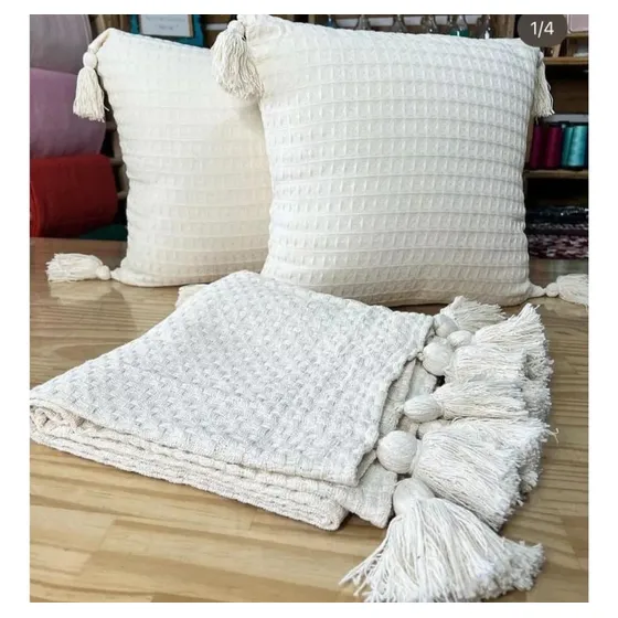 Kit Peseira De Cama Sofá 50x200 +2 Capas De Almofada Cor Cru