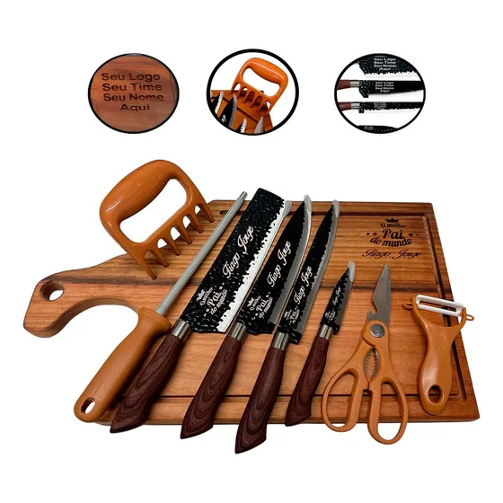 Kit 9 Peças Churrasco Profissional Tabua Nome Time Gravado