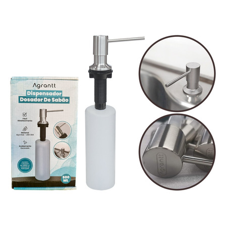 Dosador De Detergente E Sabão Agrantt 500ml Inox Escovado Dosador De Detergente E Sabão Agrantt 500ml Inox Escovado