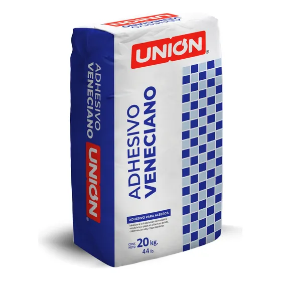 Adhesivo Veneciano Union 20 Kgs. Ideal Para Pegar Piezas Que Estén En Contacto Con El Agua (para Pegar Vidrio, Block, Mosaico Bizantino, Veneciano, Colorines O De Recubrimiento Vitreo) Polvo Azul