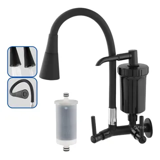 Torneira Filtro Preta Parede Gourmet Flexível All Black 1/4v Preto Fosco