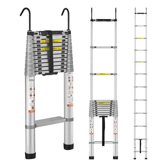 Vevor Escalera Telescopica Retractil Facil 15puLG 190kg Color Plateado