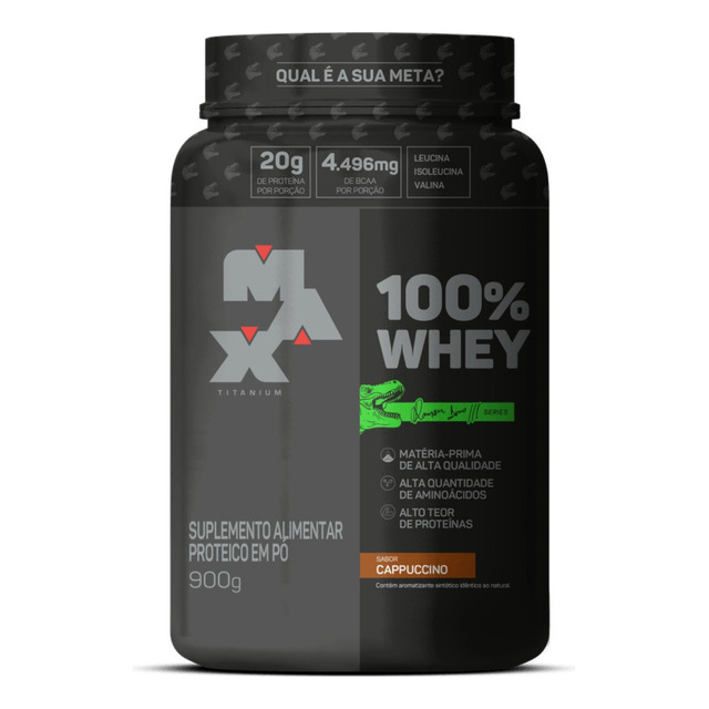 100% Whey Dino Pote 900g Cappuccino - Max Titanium 100% Whey Dino Pote 900g Cappuccino - Max Titanium