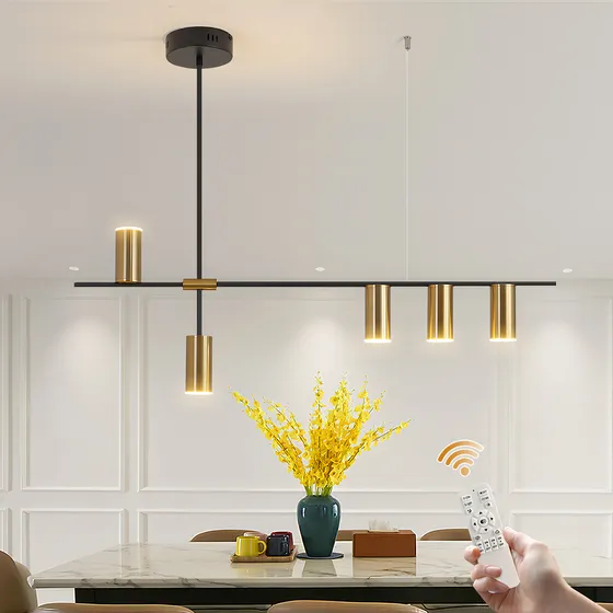 Garwarm Lámpara Colgante Moderna LED Regulable Con Focos Barra Cocina 30W Dorado