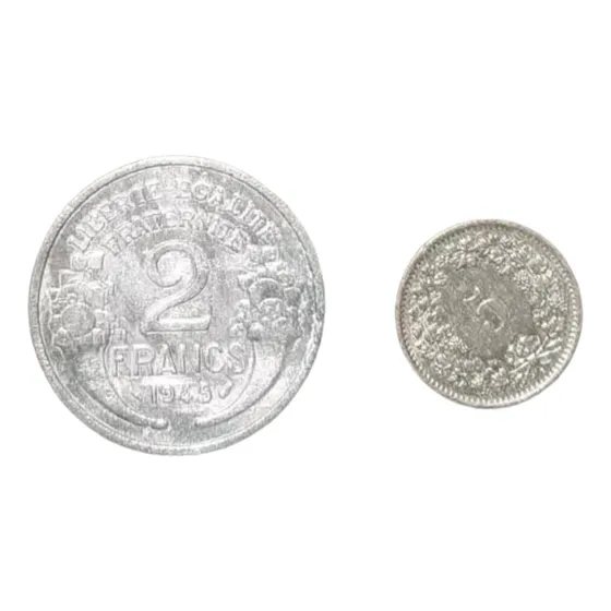 2 Francos 1945 + 5 Centavos Confederation Helvetica
