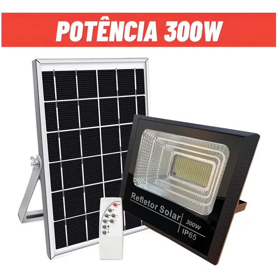 Proyector Solar Led 300 Watt 472 Led C/ Panel Control Remoto Carcasa Negro Luz Blanco frío