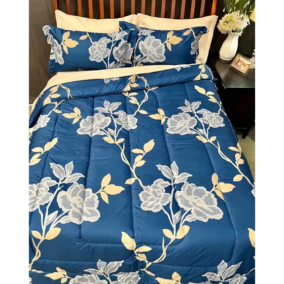 Acolchado 1 Plaza Con Funda Color Estampado Diseño De La Tela Azul Con Flores