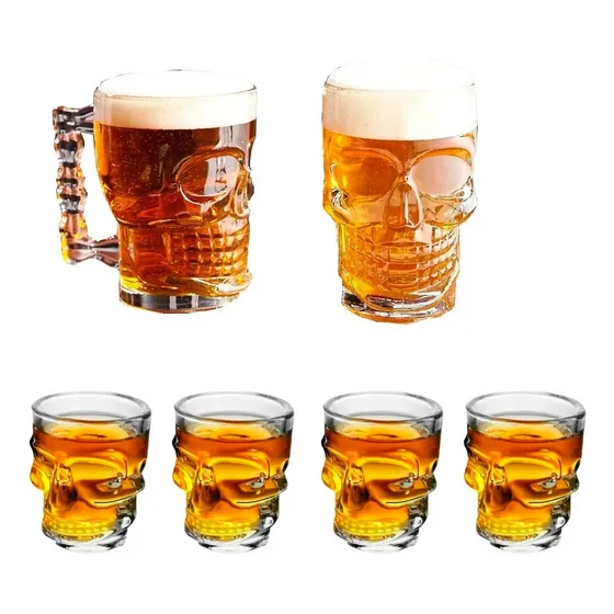 Set X2 Vasos Calavera 500 Ml + 4 Copas Shot Vidrio Promocion