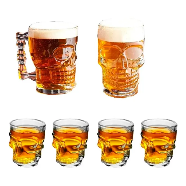 Set X2 Vasos Calavera 500 Ml + 4 Copas Shot Vidrio Promocion