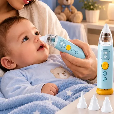 Aspirador Sugador Nasal Elétrico Limpeza Nariz Bebê 9 Modos Azul-claro