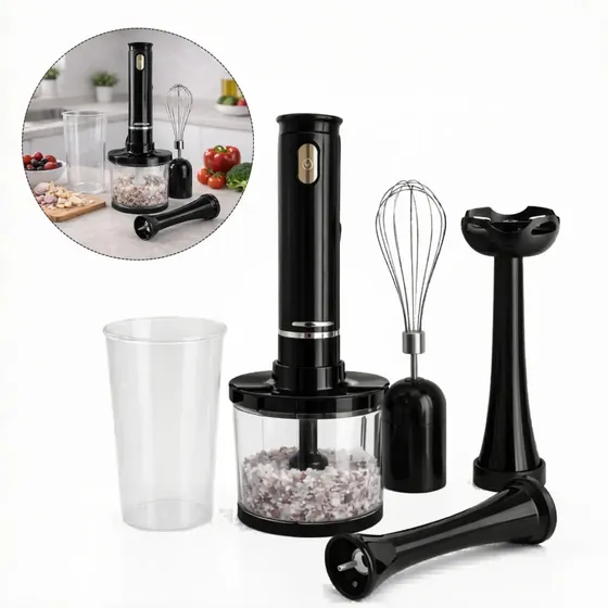 Kit Mixer 3 Em 1 200w Processador Batedor Copo Portátil Preto - Noraê