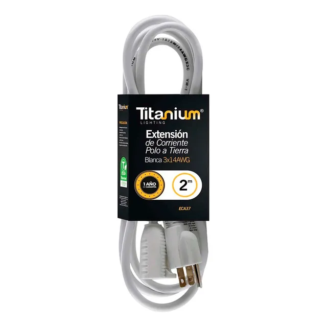 Extension Electrica 1 Toma Polo A Tierra Cable Blanco 2 M