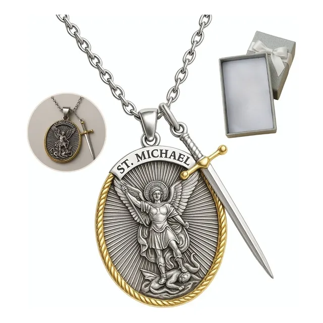Collar Colgante San Miguel Arcangel Espada Medalla Santo