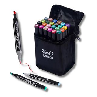Kit 24 Cores Canetas Permanente Marcador Ponta Dupla + Bolsa Kit 24 Cores Canetas Permanente Marcador Ponta Dupla + Bolsa