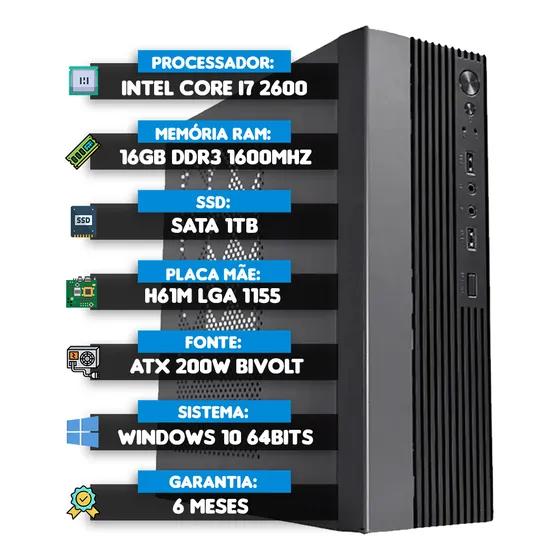 Pc Computador Micro Cpu Intel I7 2600, Ssd 1 Tb, 16 Gb Slim
