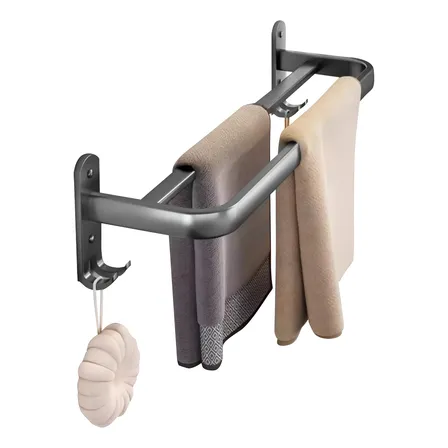 Toallero De Baño Doble Barra Con Ganchos Laterales Color Gris Fasilyt Toallero De Baño Doble Barra Con Ganchos Laterales Color Gris Fasilyt