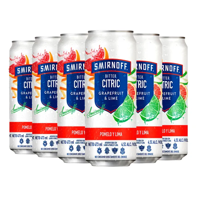 Vodka Smirnoff Grapefruit & Lime Bitter Citric - Pack X6