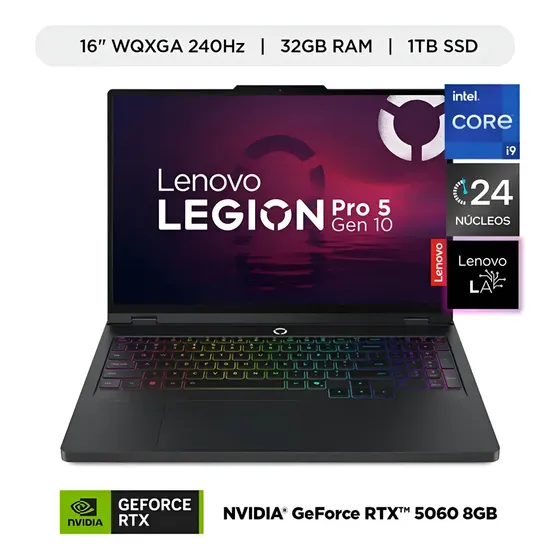 Laptop Gamer Lenovo Legion Pro5i 16 Corei9 32gb 1tb Rtx5060 Negro | Cuotas sin interés