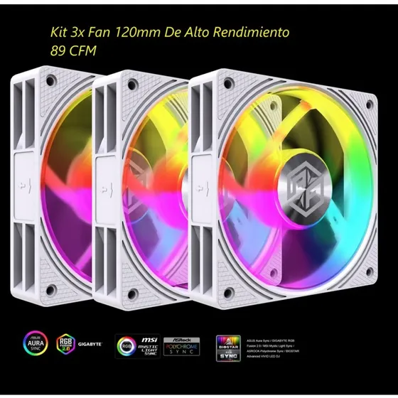 Kit 3 Ventiladores Airflow Csf800 120mm Argb Pwm Blanco
