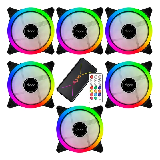 Kit 6 Fan Cooler Rgb 120mm + Controle + Controladora Rgb