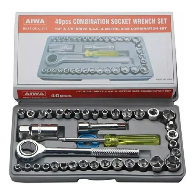 Kit de herramientas con trinquete reversible, juego de enchufes, 40 unidades