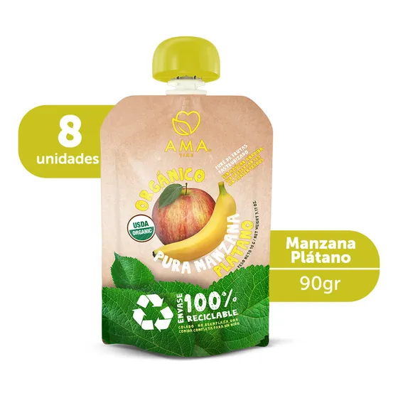 Pack 08 Purés Ama Manzana Plátano Orgánico 90g
