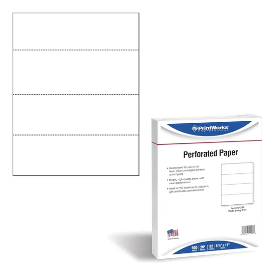 Papel Perforado, 500 Hojas, 4 Partes Perforadas