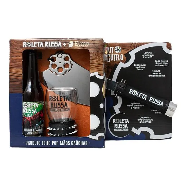 Kit Cerveja Roleta Russa Ipa Com Faca Inox Cutelo E Copo Spi