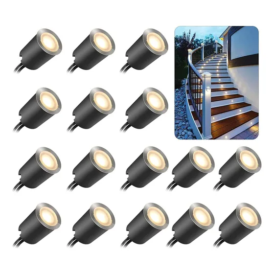 Lampara Led Escalera Muro Luz Calida Ip67 Acero Kit 16 Pzas